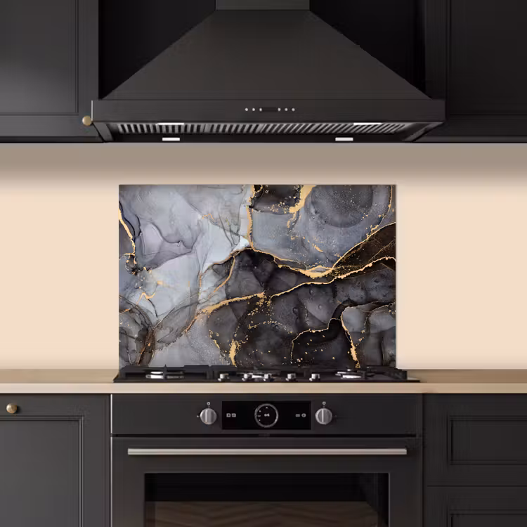Spatscherm keuken - Marmer - Abstract - Goud - Grijs — 2
