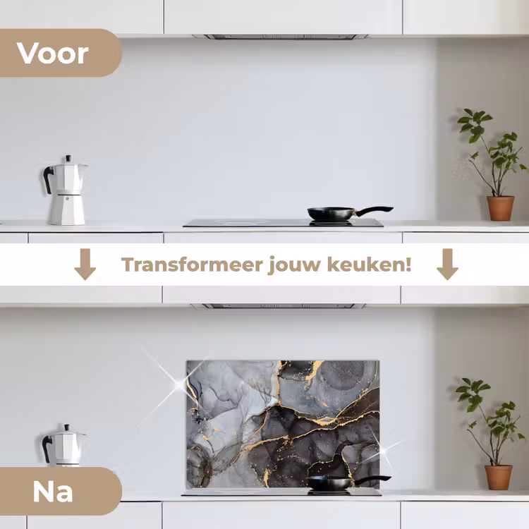 Spatscherm keuken - Marmer - Abstract - Goud - Grijs — 3