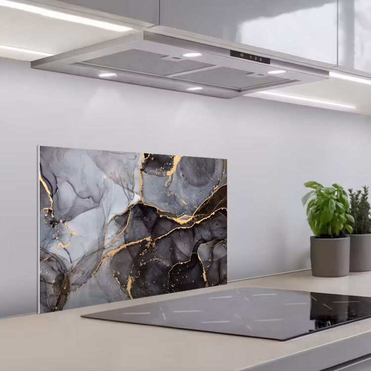 Spatscherm keuken - Marmer - Abstract - Goud - Grijs — 5