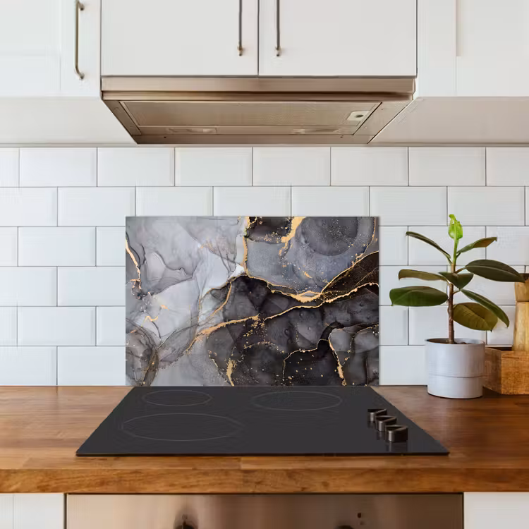 Spatscherm keuken - Marmer - Abstract - Goud - Grijs — 6