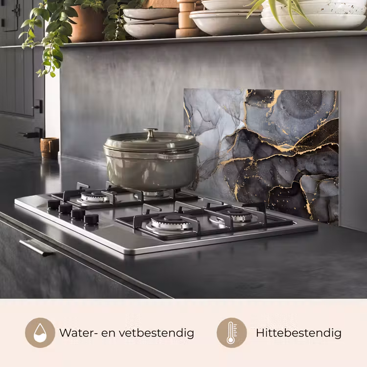 Spatscherm keuken - Marmer - Abstract - Goud - Grijs — 7