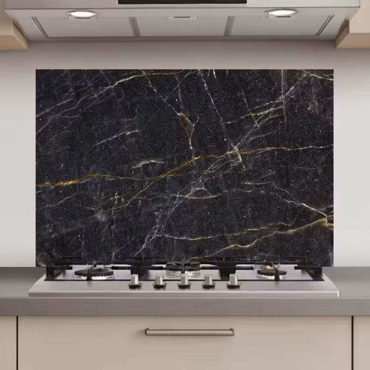 Spatscherm keuken - Marmer - Zwart - Goud - Grijs - Marmerstructuur — 1