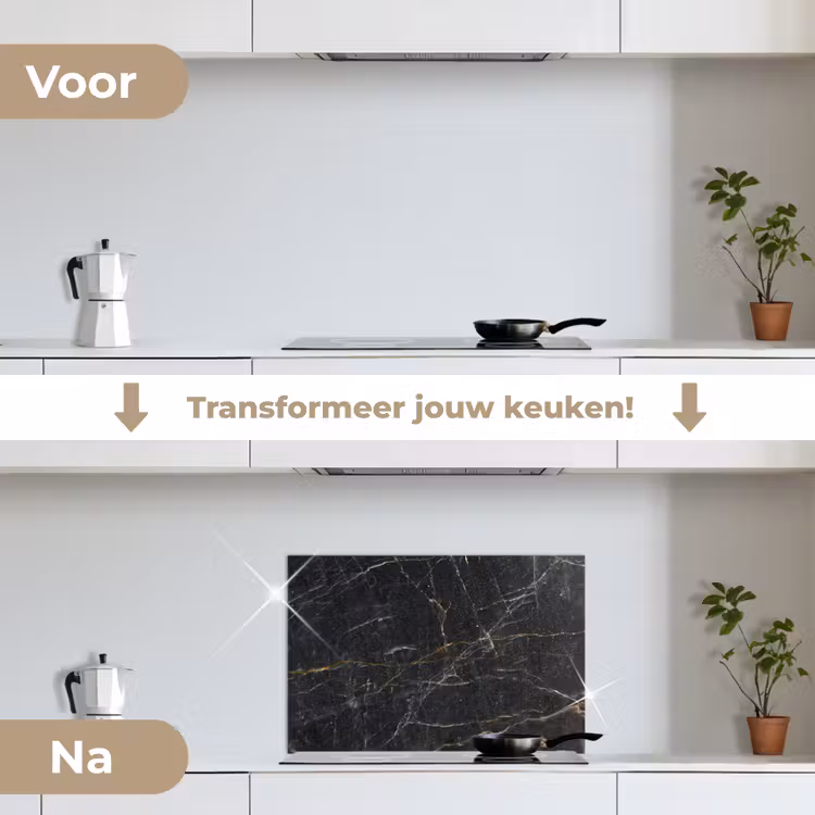 Spatscherm keuken - Marmer - Zwart - Goud - Grijs - Marmerstructuur — 3