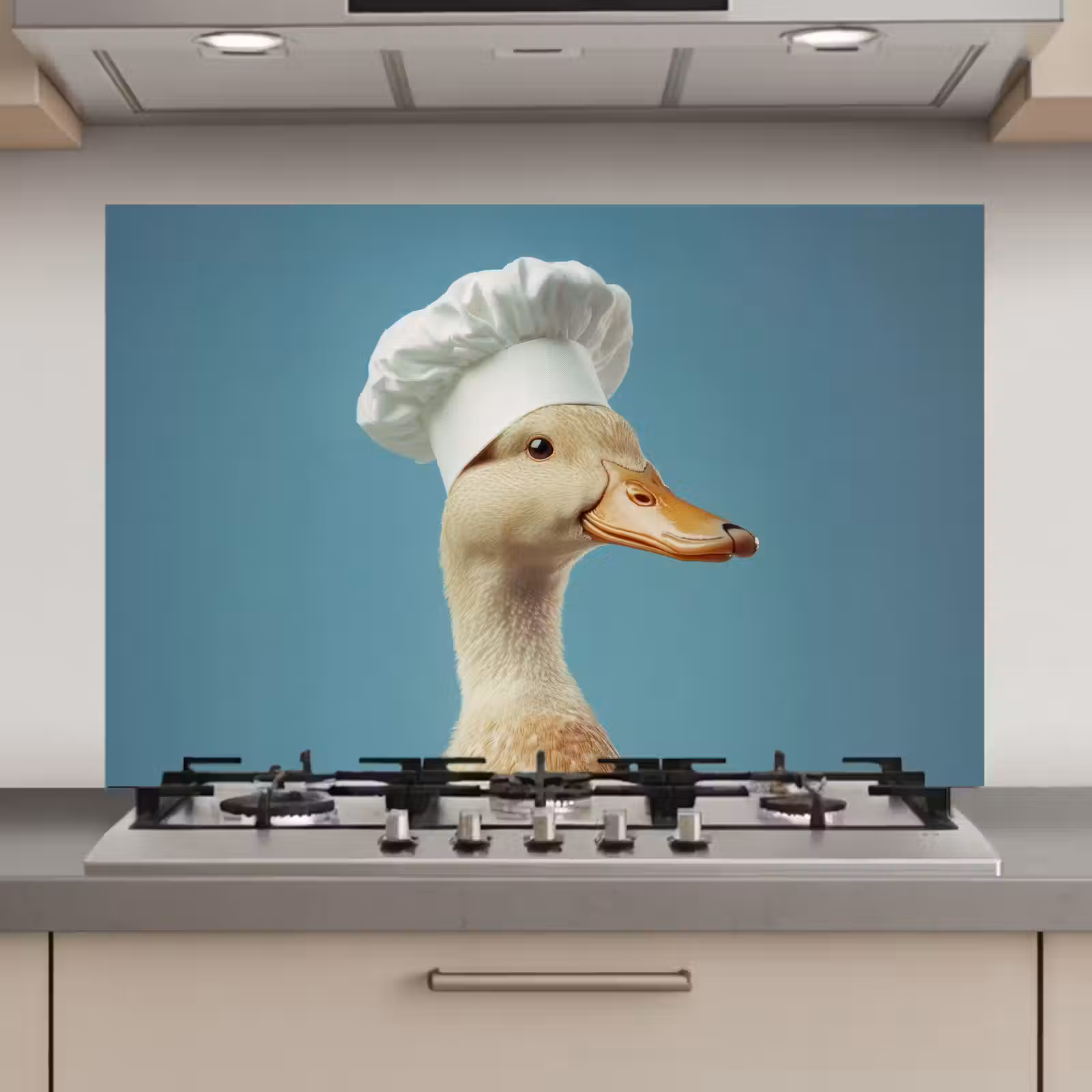 Spatscherm keuken - Eend - Koksmuts - Cute - Vogel — 1