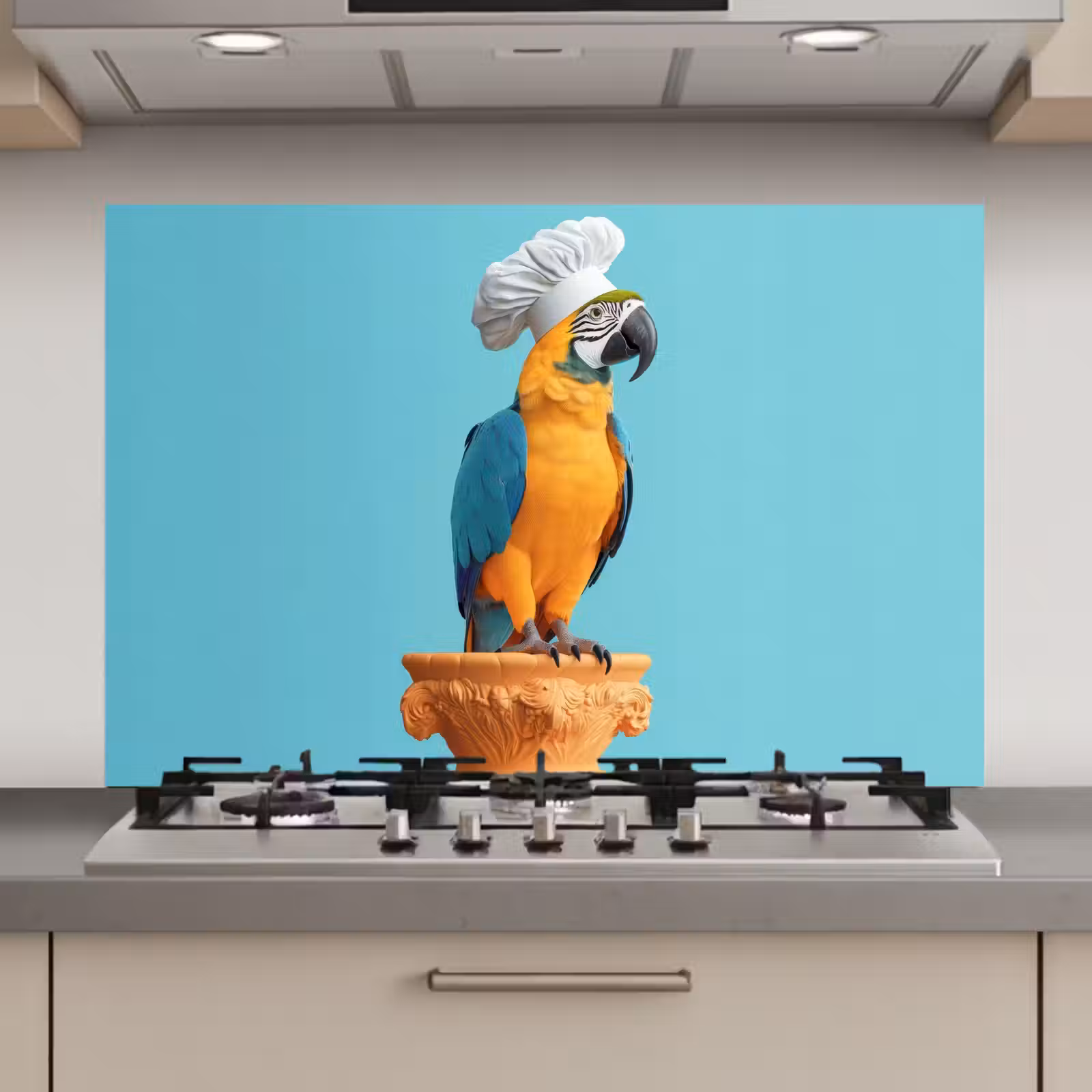 Spatscherm keuken - Papegaai - Koksmuts - Grappig - Vogel — 1