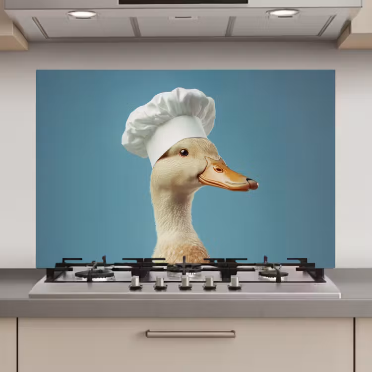 Spatscherm keuken - Eend - Koksmuts - Cute - Vogel — 1