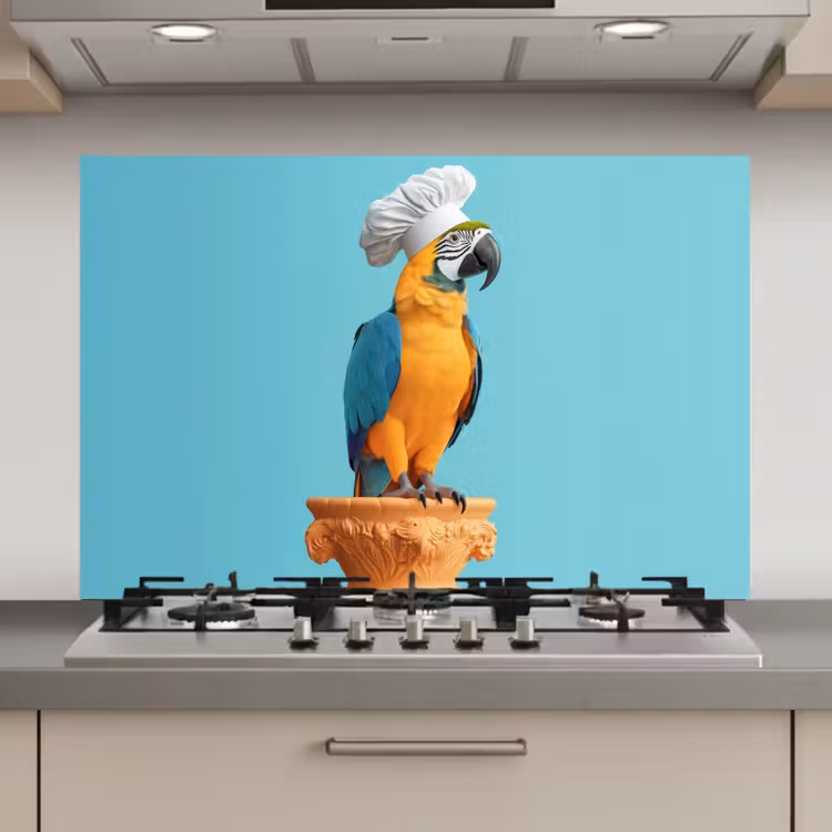 Spatscherm keuken - Papegaai - Koksmuts - Grappig - Vogel — 1