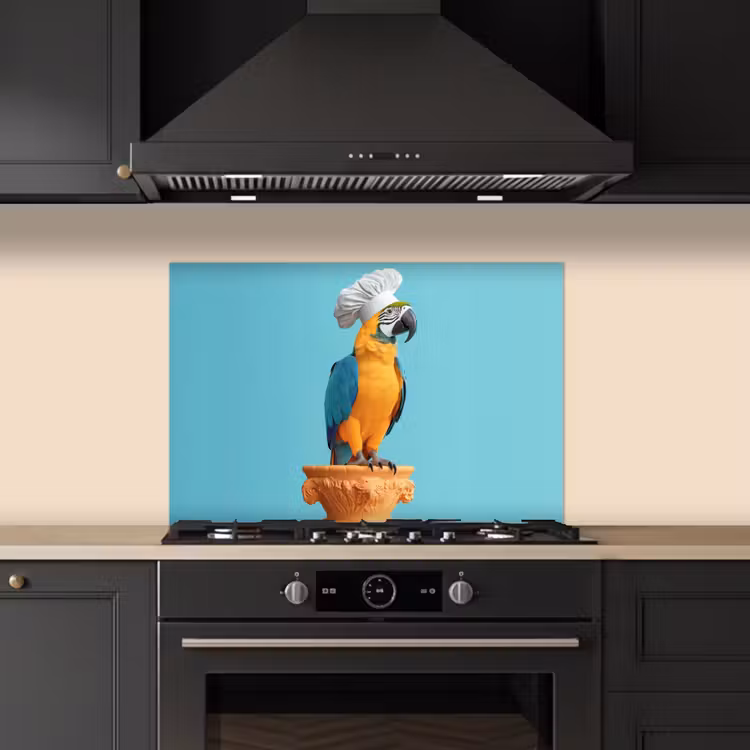 Spatscherm keuken - Papegaai - Koksmuts - Grappig - Vogel — 2