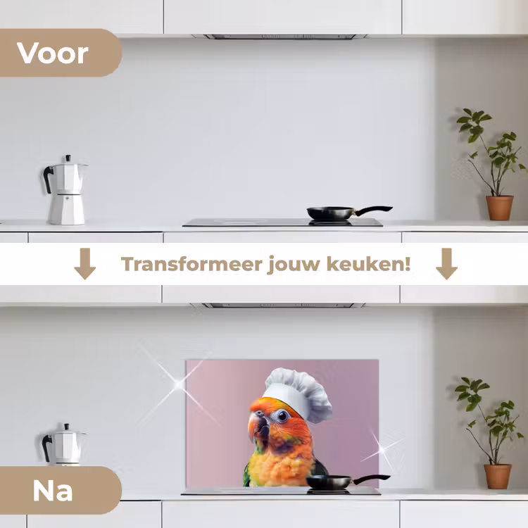 Spatscherm keuken - Papegaai - Koksmuts - Nieuwsgierig - Vogel — 3