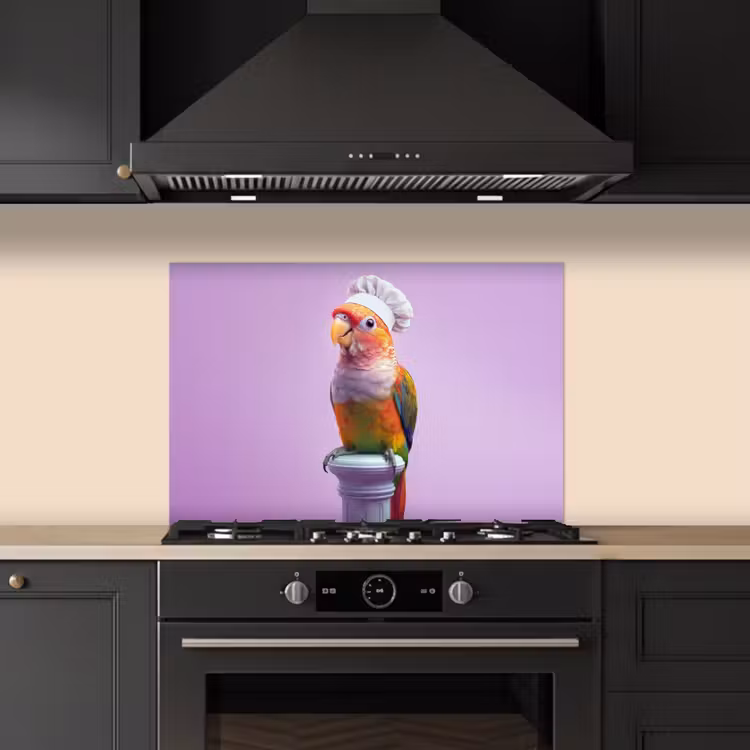 Spatscherm keuken - Papegaai - Koksmuts - Pilaar - Vogel — 2