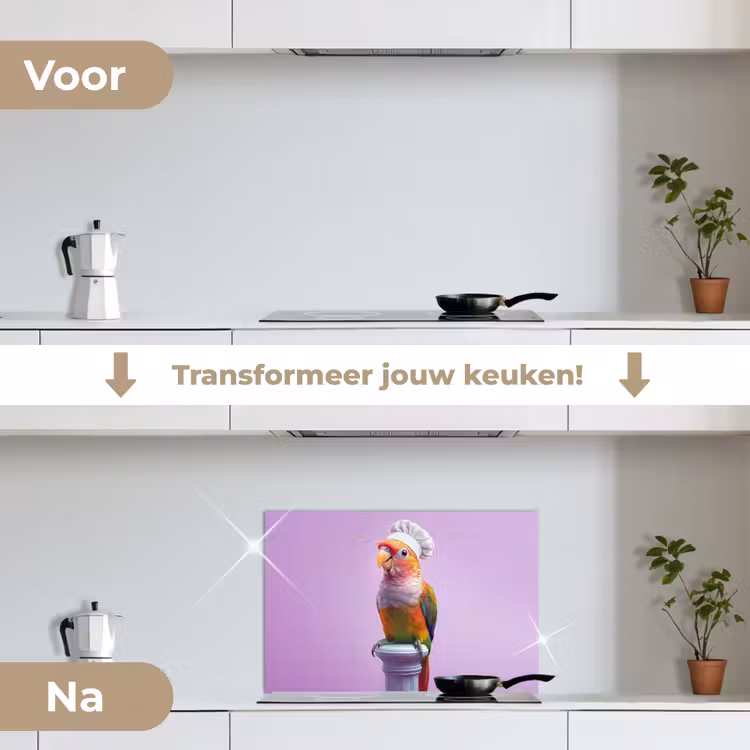 Spatscherm keuken - Papegaai - Koksmuts - Pilaar - Vogel — 3