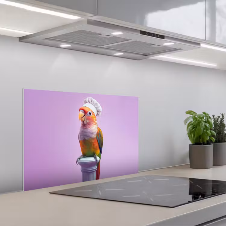Spatscherm keuken - Papegaai - Koksmuts - Pilaar - Vogel — 5