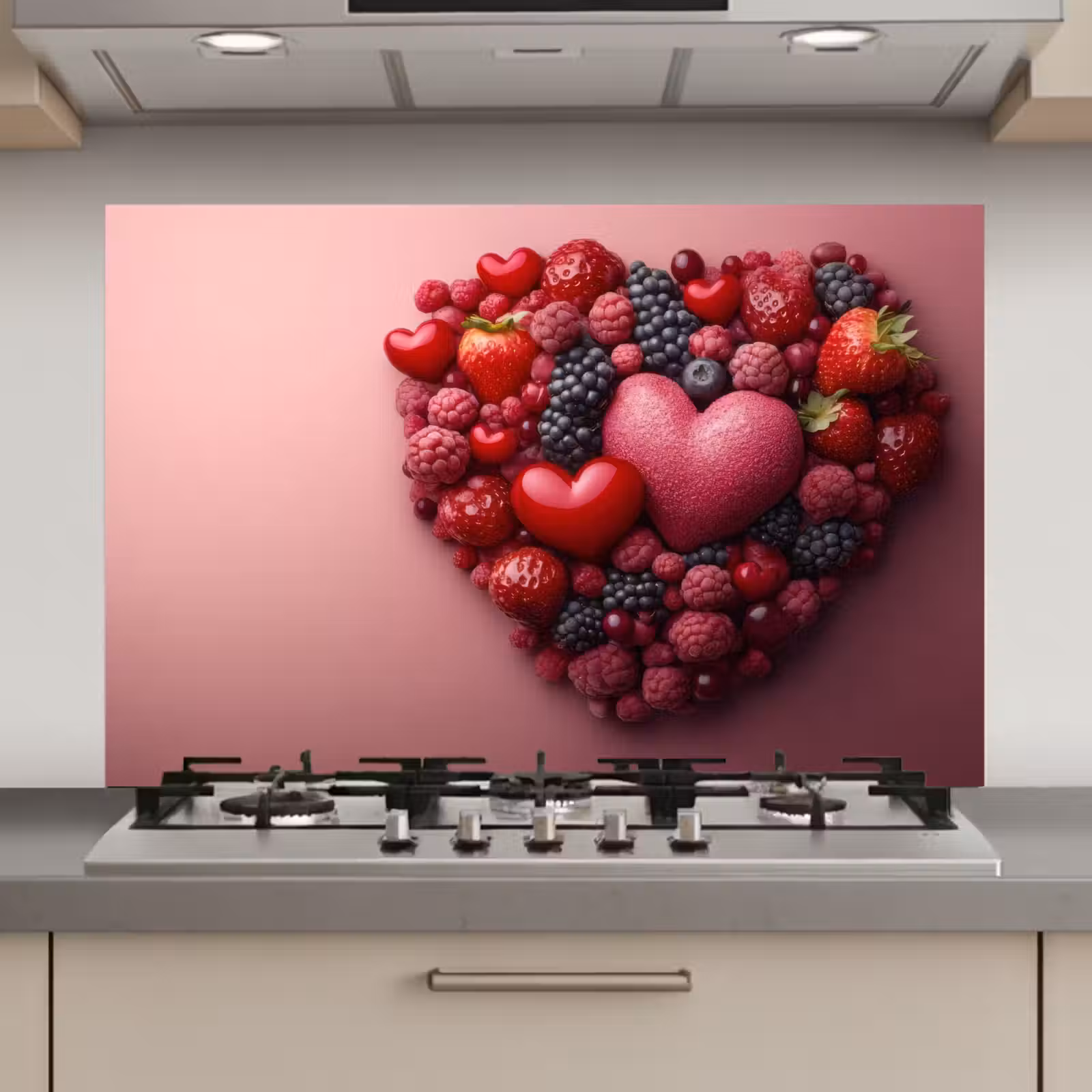Spatscherm keuken - Fruit - Hartjes - Aardbeien - Frambozen - Bosbessen — 1