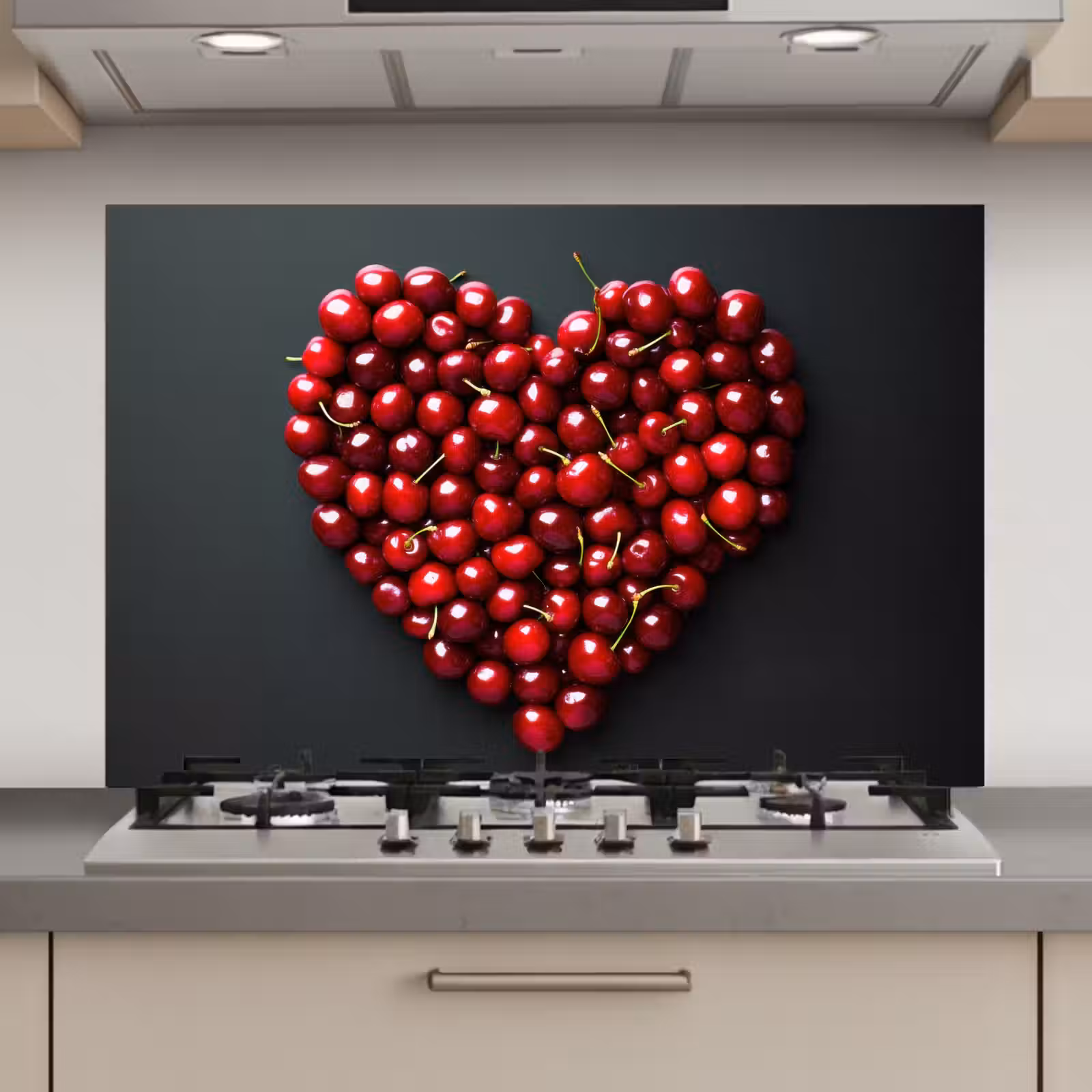 Spatscherm keuken - Kersen - Hart - Rood - Zwart — 1