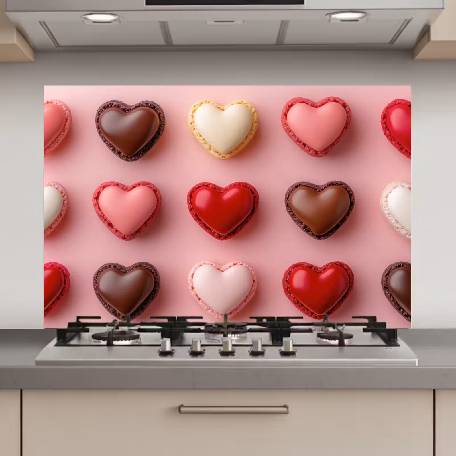 Spatscherm keuken - Macarons - Hartjes - Kleurrijk - Roze — 1