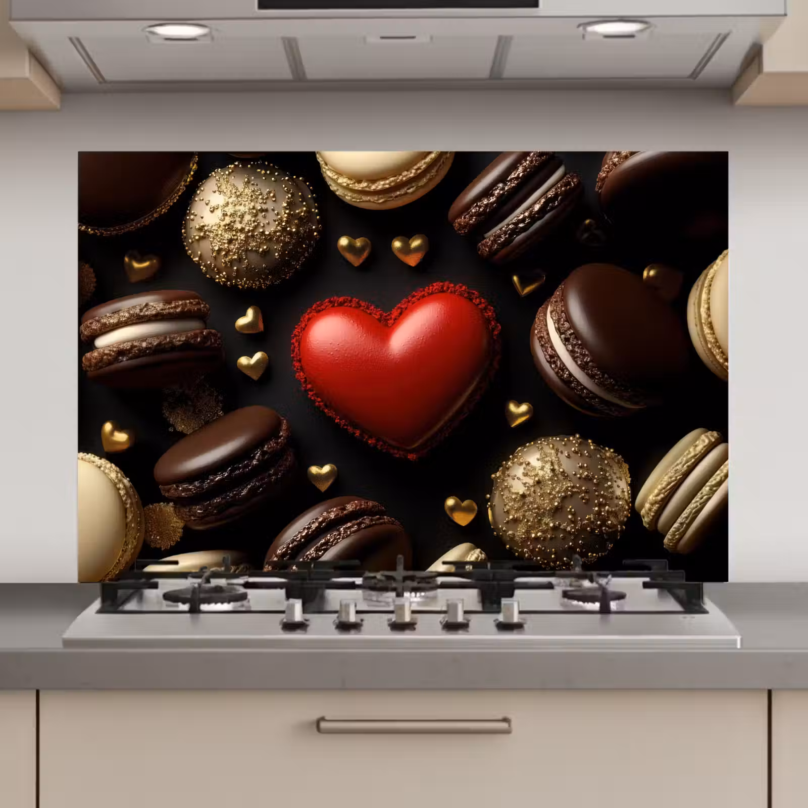 Spatscherm keuken - Macarons - Rood - Hart — 1
