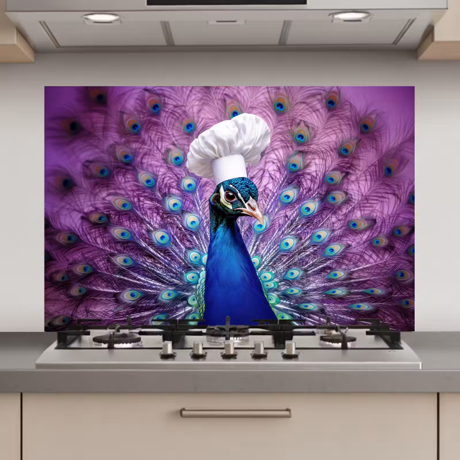Spatscherm keuken - Pauw - Koksmuts - Cool - Paars — 1