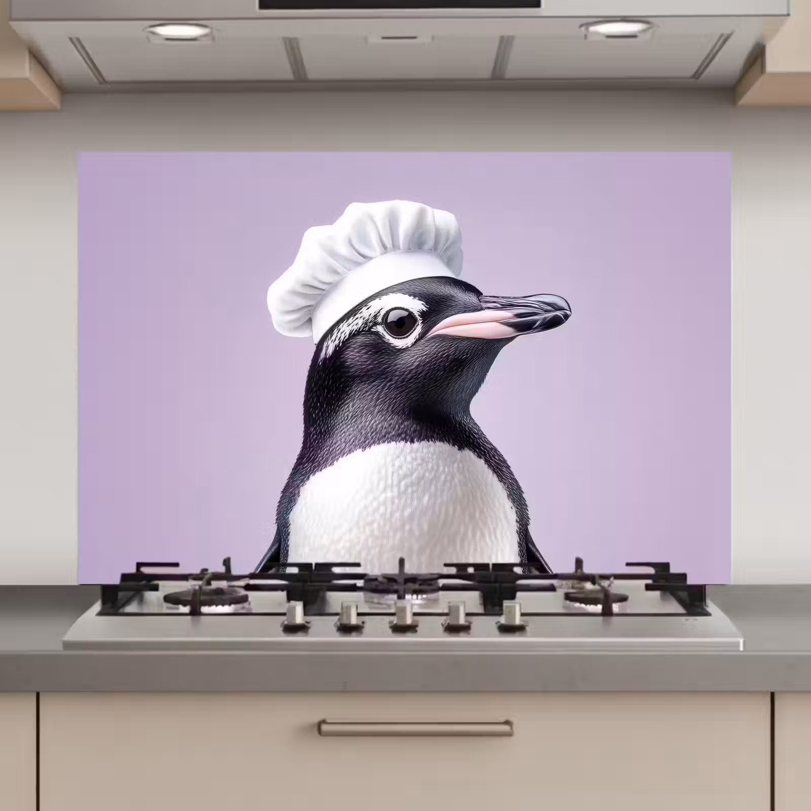 Spatscherm keuken - Pinguïn - Koksmuts - Lief - Paars — 1