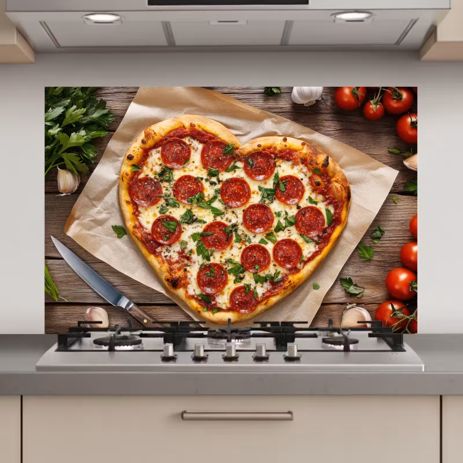 Spatscherm keuken - Pizza - Hart - Pepperoni - Tomaat — 1