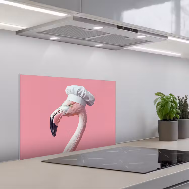 Spatscherm keuken - Flamingo - Roze - Koksmuts - Vogel — 5