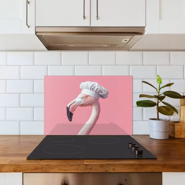 Spatscherm keuken - Flamingo - Roze - Koksmuts - Vogel — 6