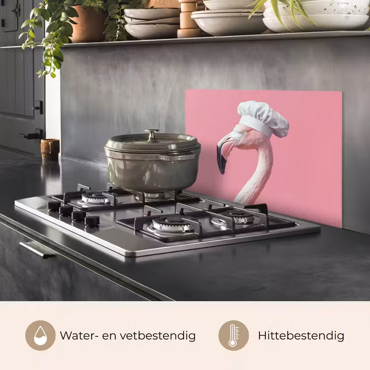 Spatscherm keuken - Flamingo - Roze - Koksmuts - Vogel — 7