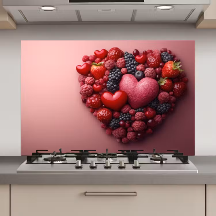 Spatscherm keuken - Fruit - Hartjes - Aardbeien - Frambozen - Bosbessen — 1