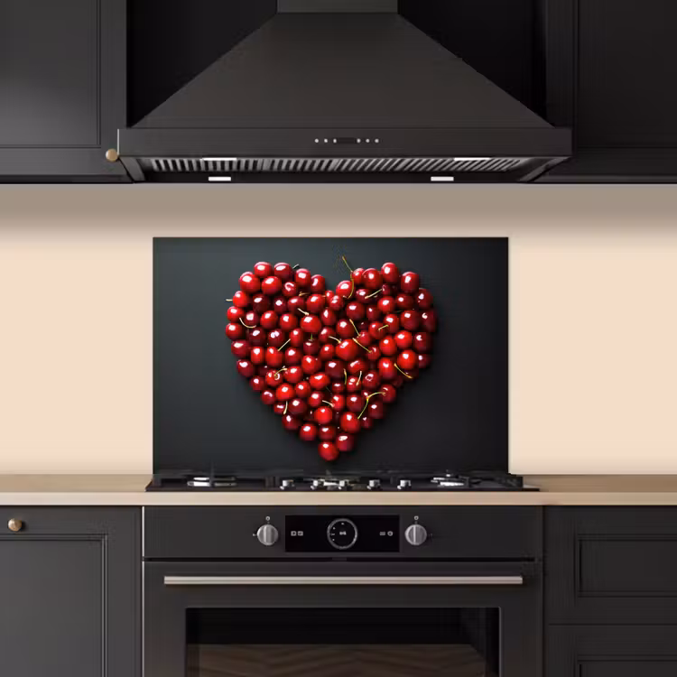 Spatscherm keuken - Kersen - Hart - Rood - Zwart — 2