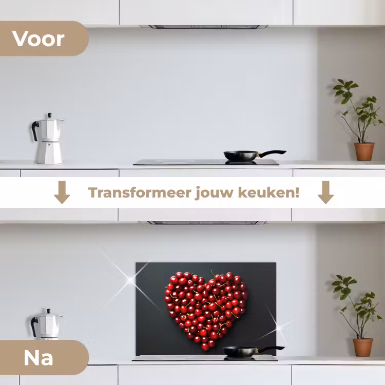 Spatscherm keuken - Kersen - Hart - Rood - Zwart — 3