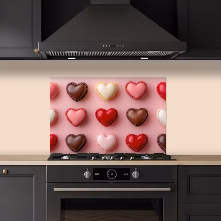 Spatscherm keuken - Macarons - Hartjes - Kleurrijk - Roze — 2
