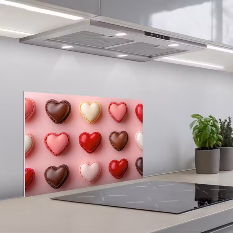 Spatscherm keuken - Macarons - Hartjes - Kleurrijk - Roze — 5