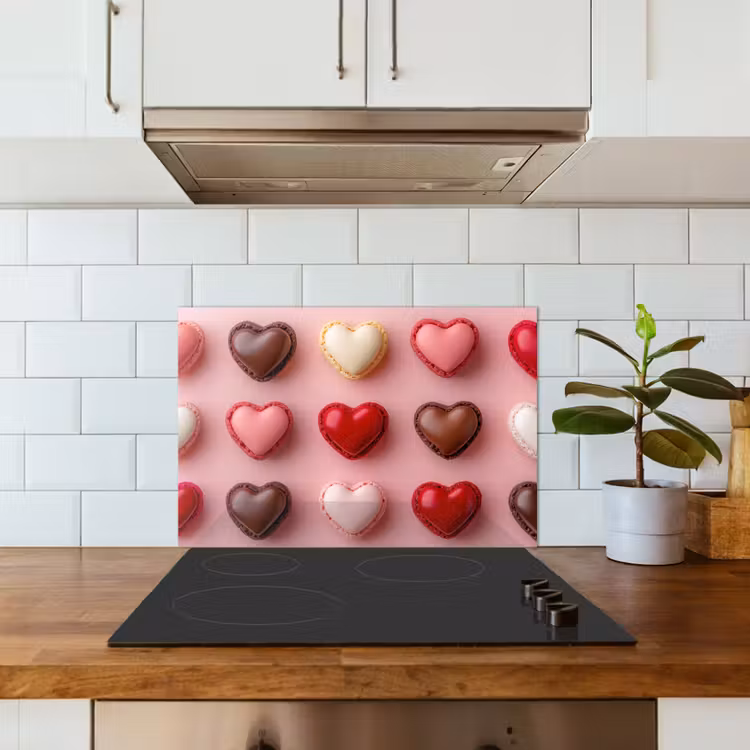 Spatscherm keuken - Macarons - Hartjes - Kleurrijk - Roze — 6