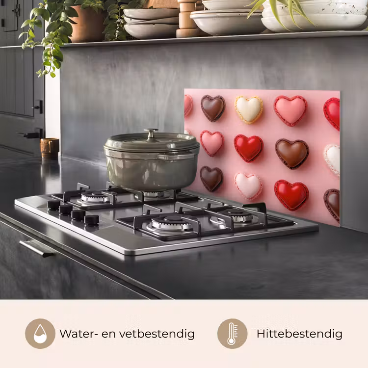 Spatscherm keuken - Macarons - Hartjes - Kleurrijk - Roze — 7