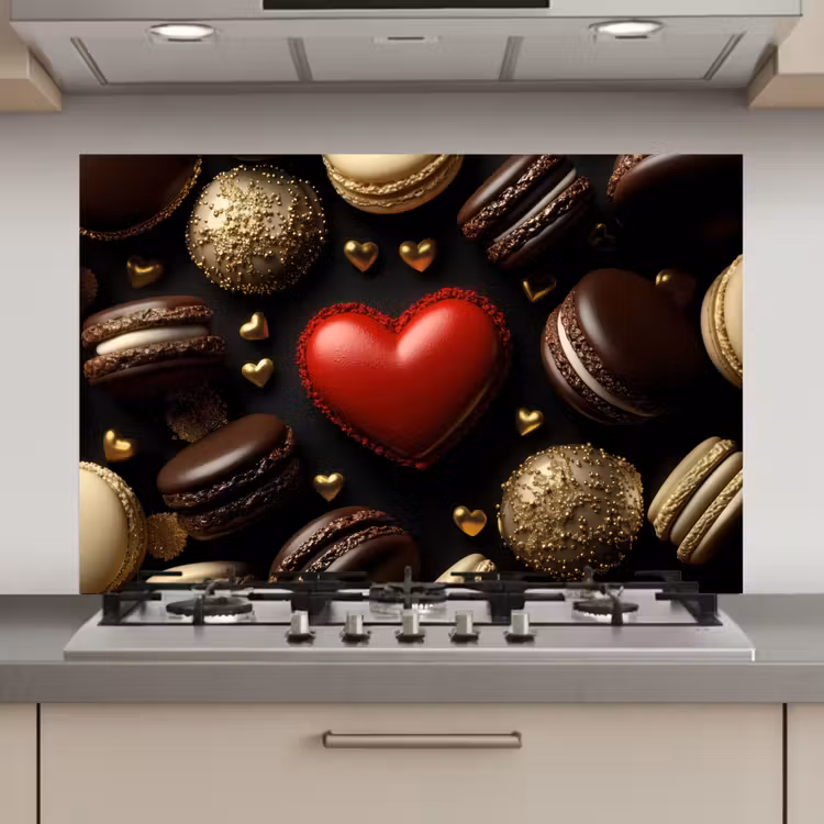 Spatscherm keuken - Macarons - Rood - Hart — 1