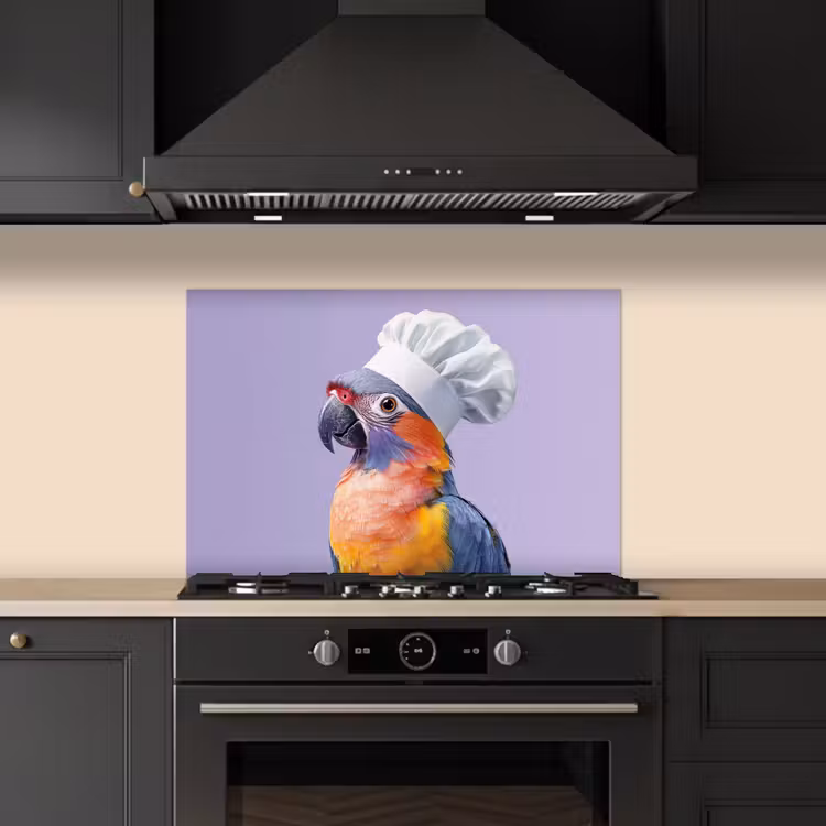 Spatscherm keuken - Papegaai - Koksmuts - Paars - Cute — 2