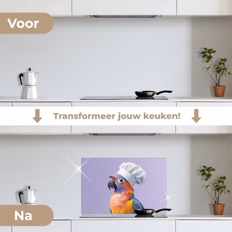 Spatscherm keuken - Papegaai - Koksmuts - Paars - Cute — 3