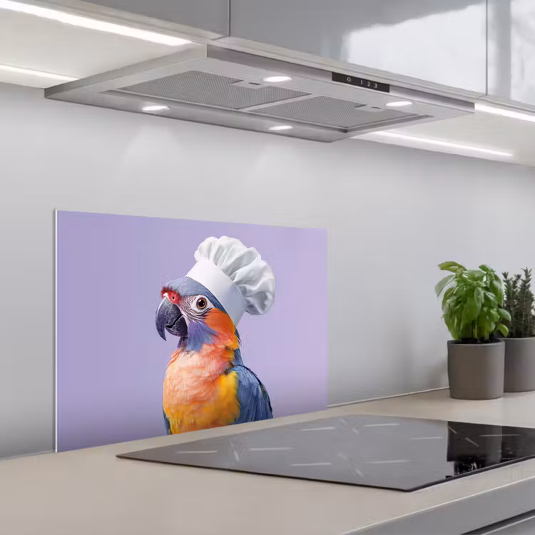 Spatscherm keuken - Papegaai - Koksmuts - Paars - Cute — 5