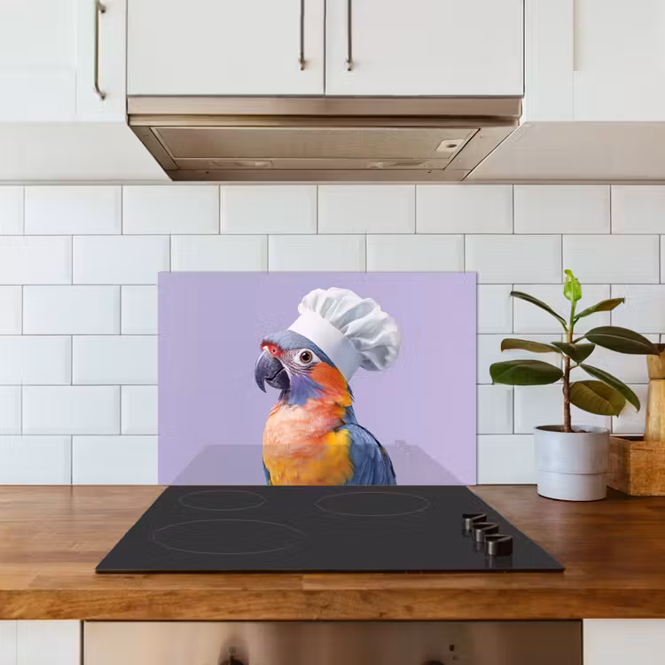 Spatscherm keuken - Papegaai - Koksmuts - Paars - Cute — 6