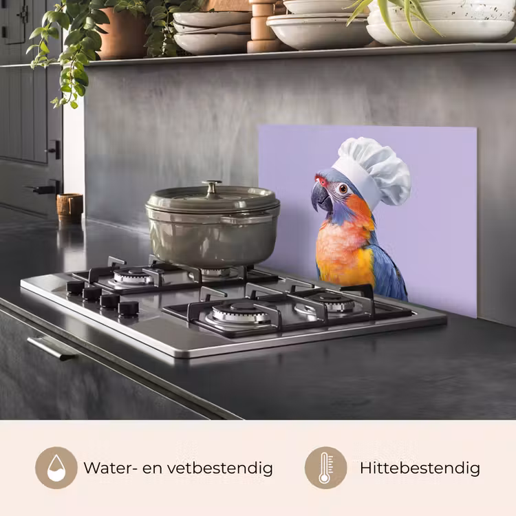 Spatscherm keuken - Papegaai - Koksmuts - Paars - Cute — 7