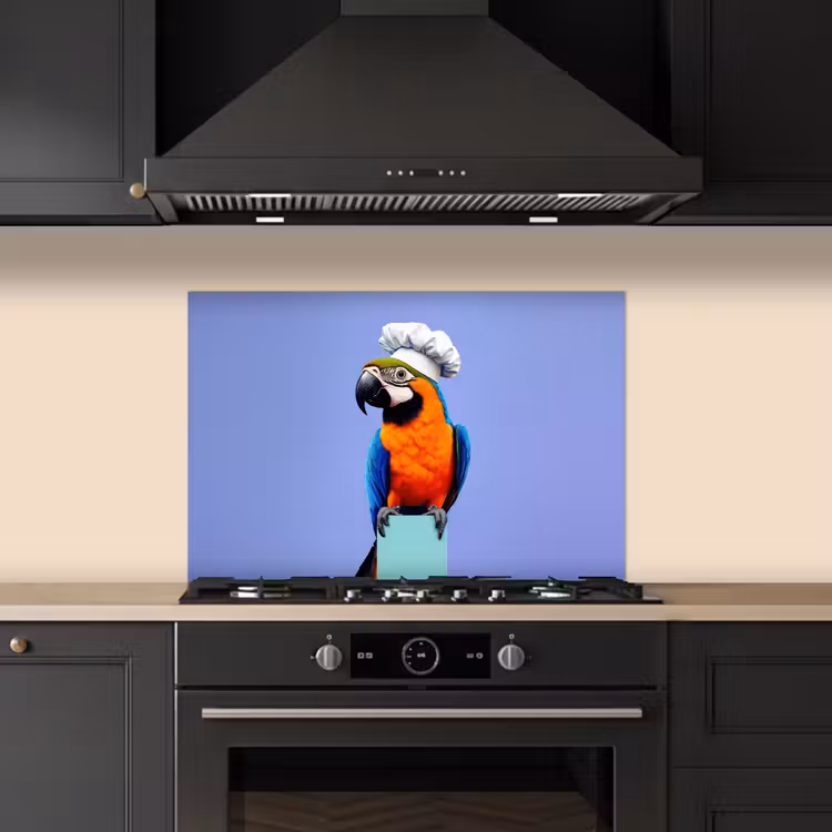 Spatscherm keuken - Papegaai - Koksmuts - Vogel - Leuk — 2