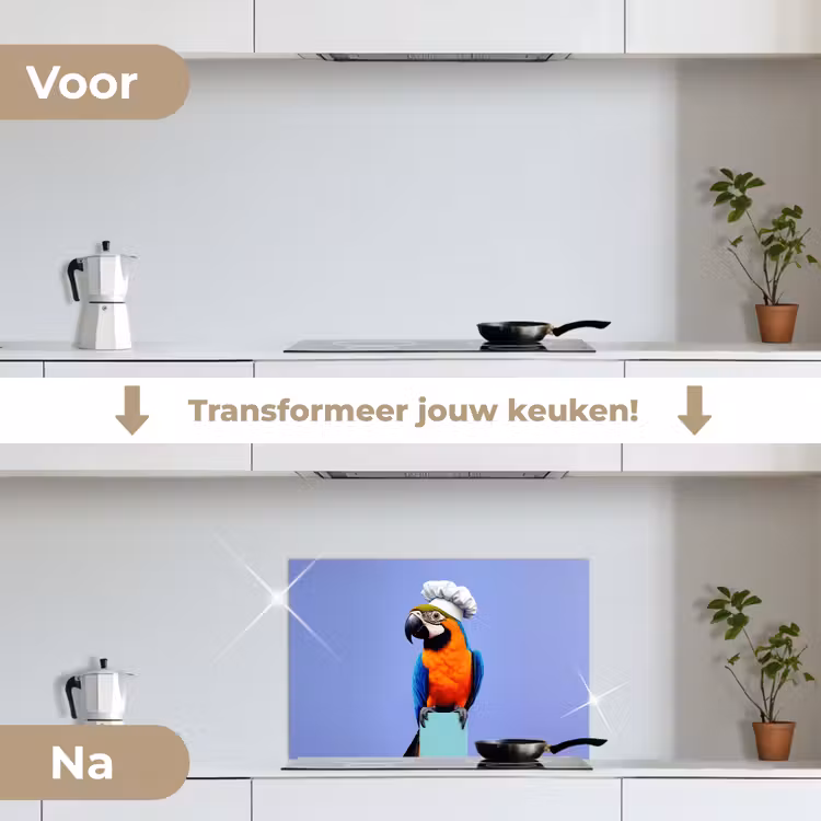 Spatscherm keuken - Papegaai - Koksmuts - Vogel - Leuk — 3