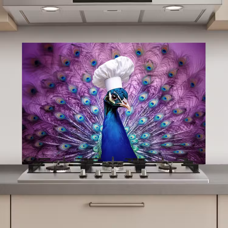 Spatscherm keuken - Pauw - Koksmuts - Cool - Paars — 1