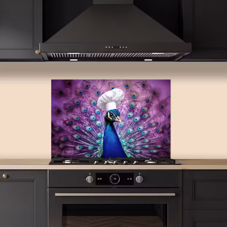 Spatscherm keuken - Pauw - Koksmuts - Cool - Paars — 2