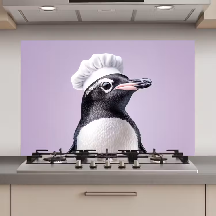 Spatscherm keuken - Pinguïn - Koksmuts - Lief - Paars — 1