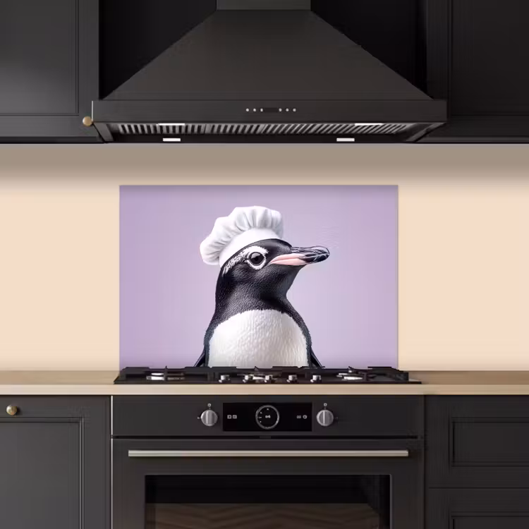 Spatscherm keuken - Pinguïn - Koksmuts - Lief - Paars — 2