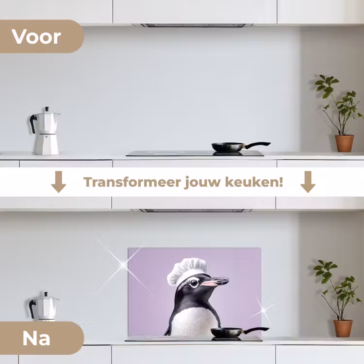 Spatscherm keuken - Pinguïn - Koksmuts - Lief - Paars — 3