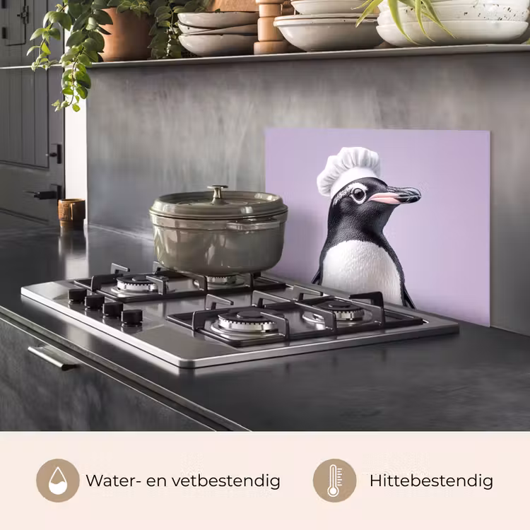Spatscherm keuken - Pinguïn - Koksmuts - Lief - Paars — 7