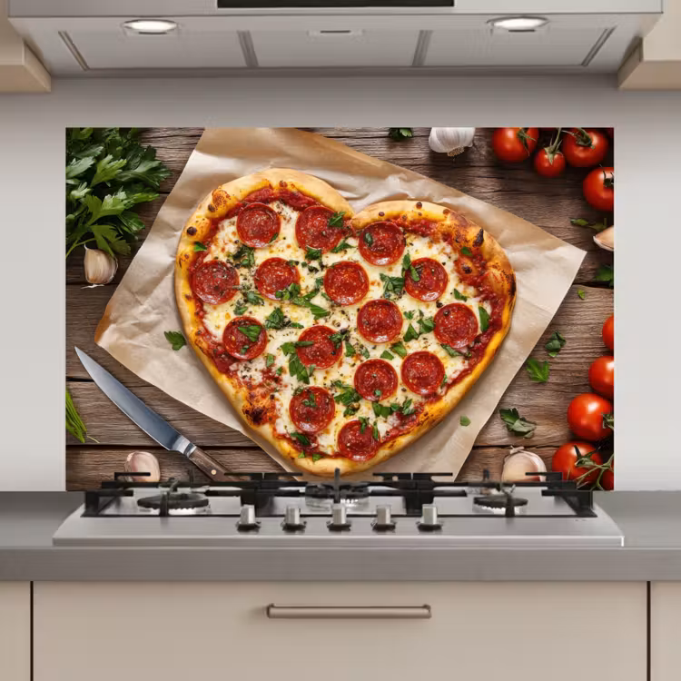 Spatscherm keuken - Pizza - Hart - Pepperoni - Tomaat — 1