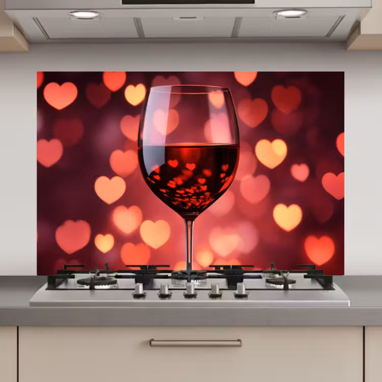 Spatscherm keuken - Rood - Wijn - Hartjes — 1