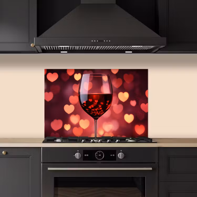Spatscherm keuken - Rood - Wijn - Hartjes — 2